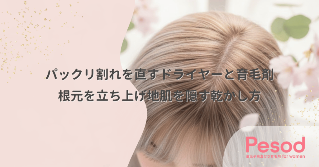 パックリ割れを直すドライヤーと育毛剤｜根元を立ち上げ地肌を隠す乾かし方